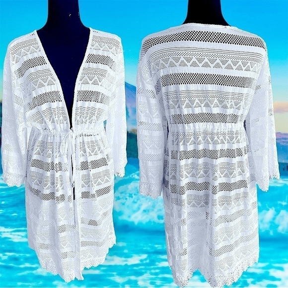 CLUB Z COLLECTION Crochet Beach Dress Coverup White Woman’s Plus Size 1X New - Picture 1 of 16